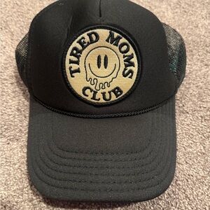 Anthropologie Black Trucker Hat with Cream Patch - "Tired Moms Club"